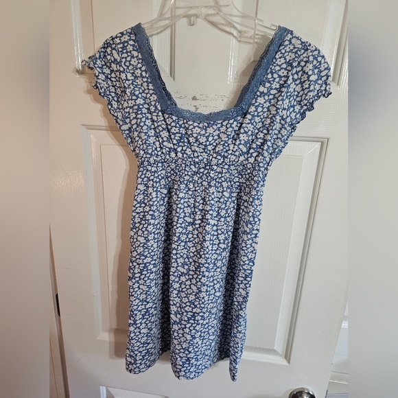 Tally Weijl Small Blue White Floral Lace Trim Mini Dress Cottagecore Y2K Style - Picture 3 of 6